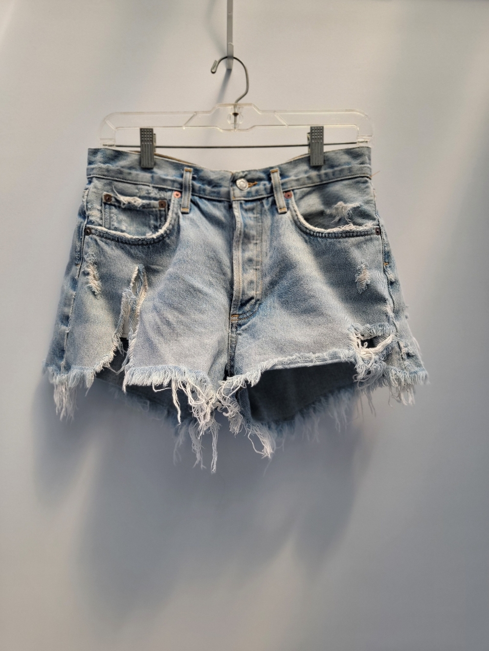 Agolde Parker Light Blue Cut Off Jean Shorts Size 27 Frayed Button Fly Boho